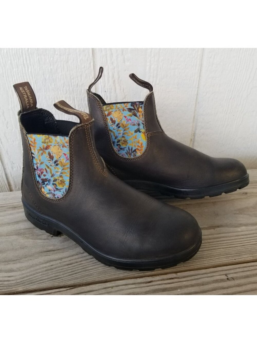 Blundstone Floral Chelsea Womens Brown Leather Low Heel Boots US 9 2204